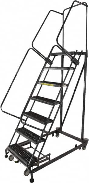 Ballymore - 103" 7 Step Ladder - Rolling Safety Ladder, 600 Lb Capacity, 70" Platform Height, 32" Base Width x 62" Base Depth, Expanded Metal Tread - Exact Tooling