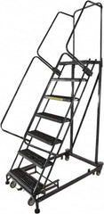 Ballymore - 103" 7 Step Ladder - Rolling Safety Ladder, 600 Lb Capacity, 70" Platform Height, 32" Base Width x 62" Base Depth, Expanded Metal Tread - Exact Tooling