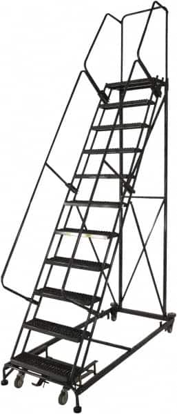Ballymore - 133" 10 Step Ladder - Rolling Safety Ladder, 600 Lb Capacity, 100" Platform Height, 32" Base Width x 81" Base Depth, Perforated Tread - Exact Tooling