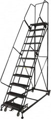 Ballymore - 133" 10 Step Ladder - Rolling Safety Ladder, 600 Lb Capacity, 100" Platform Height, 32" Base Width x 81" Base Depth, Expanded Metal Tread - Exact Tooling