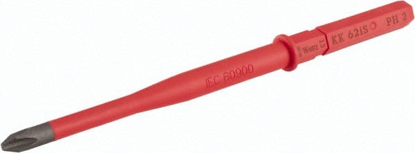Wera - #2, Insulated Phillips 1,000 Volt Insulated Screwdriver Bit - 3/8" Drive, 6-1/4" OAL - Exact Tooling