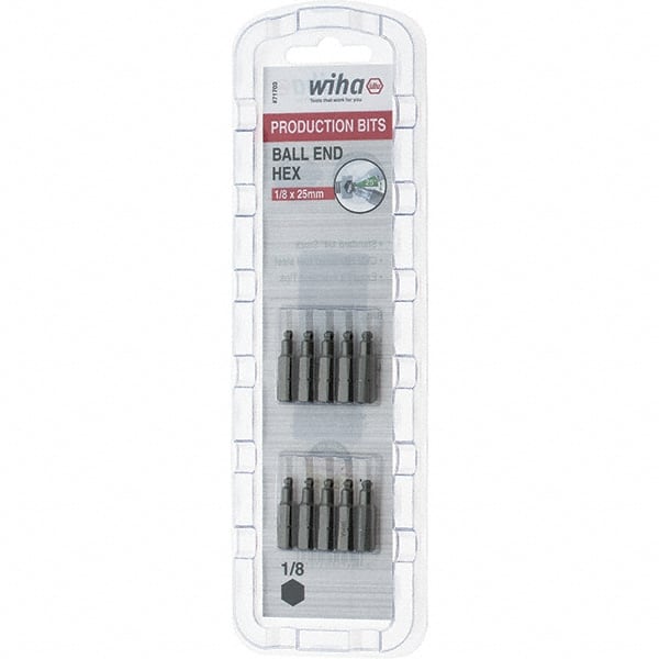 Wiha - 1/8" Ball End Hex Screwdriver Bit - 1/4" Drive, 1" OAL - Exact Tooling