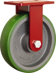 Hamilton - 10" Diam x 2-1/2" Wide x 11-1/2" OAH Top Plate Mount Rigid Caster - Polyurethane Mold onto Cast Iron Center, 2,200 Lb Capacity, Tapered Roller Bearing, 5 x 7" Plate - Exact Tooling