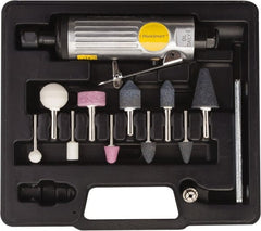 Value Collection - 1/4" Spindle, 22,000 RPM, Straight Handle, Air Straight Die Grinder Kit - 4 CFM Air Consumption, 90 psi, 1/4" Inlet, 0.45 hp - Exact Tooling