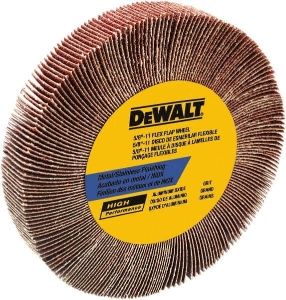 DeWALT - 4-1/2" Diam, 60 Grit Aluminum Oxide Unmounted Flap Wheel - 5/8-11 Thread, 1-1/8" Wide, Coated, Medium Grade, 13,300 Max RPM - Exact Tooling
