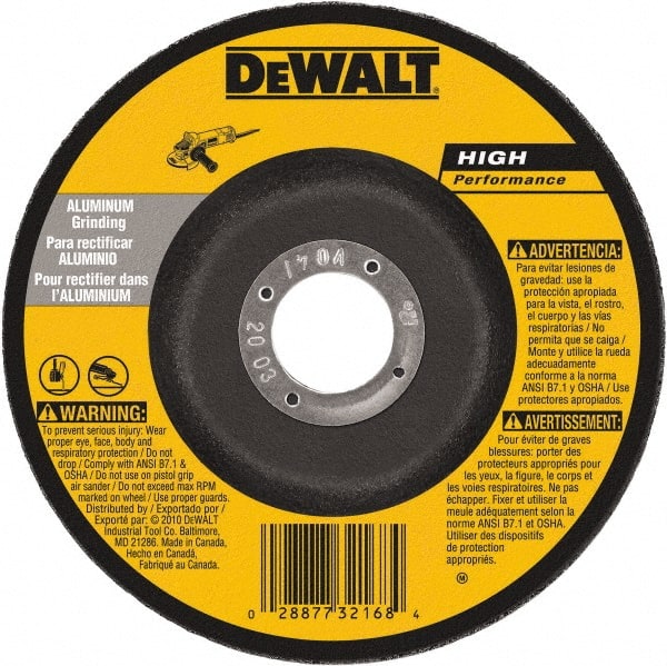 DeWALT - 30 Grit, 5" Wheel Diam, 1/4" Wheel Thickness, 7/8" Arbor Hole, Type 27 Depressed Center Wheel - Aluminum Oxide, 12,200 Max RPM, Compatible with Angle Grinder - Exact Tooling