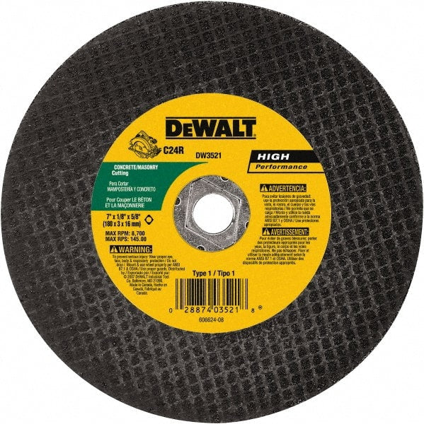 DeWALT - 7" 24 Grit Silicon Carbide Cutoff Wheel - 1/8" Thick, 5/8" Arbor, 8,700 Max RPM, Use with Angle Grinders - Exact Tooling