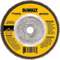 DeWALT - 60 Grit, 4-1/2" Disc Diam, 5/8-11 Center Hole, Type 27 Zirconia Alumina Flap Disc - 13,300 Max RPM, Cloth Backing, Arbor Attaching System, Coated - Exact Tooling