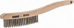 DeWALT - 19 Rows x 3 Columns Stainless Steel Scratch Brush - 13-11/16" OAL, 1-1/8" Trim Length, Wood Curved Handle - Exact Tooling