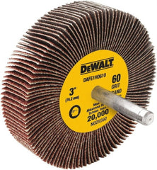 DeWALT - 3" Diam x 1" Face Width, Medium Aluminum Oxide Coated Mounted Flap Wheel - 1/4" Shank Mount, 60 Grit, Cloth Backing, 20,000 Max RPM - Exact Tooling