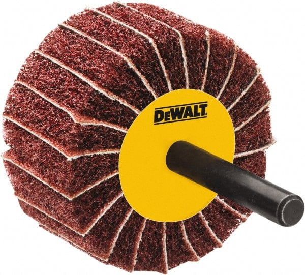 DeWALT - 3" Diam x 1-3/4" Face Width, Fine Aluminum Oxide Coated Mounted Flap Wheel - 1/4" Shank Mount, 100 Grit, Interleaf, Cloth Backing, 25,000 Max RPM - Exact Tooling