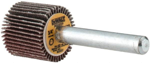 DeWALT - 3/4" Diam x 3/4" Face Width, Fine Aluminum Oxide Coated Mounted Flap Wheel - 1/4" Shank Mount, 120 Grit, Cloth Backing, 25,000 Max RPM - Exact Tooling