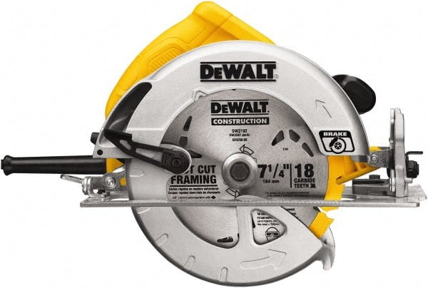 DeWALT - 15 Amps, 7-1/4" Blade Diam, 5,200 RPM, Electric Circular Saw - 120 Volts, 5/8" Arbor Hole, Right Blade - Exact Tooling