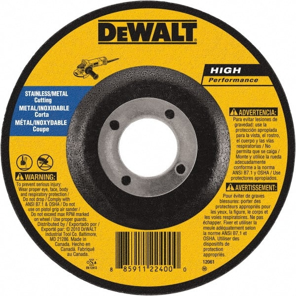 DeWALT - 6" 60 Grit Aluminum Oxide Cutoff Wheel - 0.045" Thick, 7/8" Arbor, 10,100 Max RPM, Use with Angle Grinders - Exact Tooling