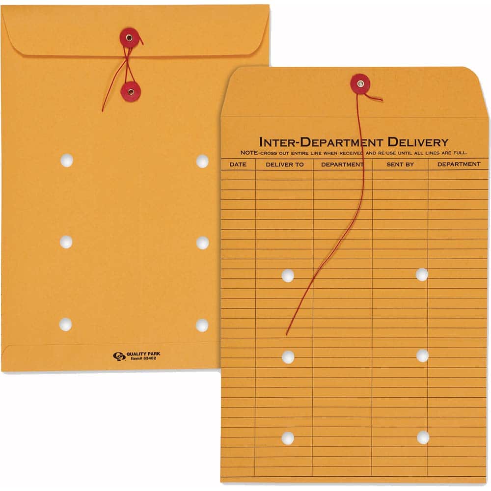 Quality Park - Mailers, Sheets & Envelopes; Type: Inter-Department Envelopes ; Style: String & Button ; Width (Inch): 12 ; Length (Inch): 9 ; Box Quantity: 100 ; Size: 9 x 12 - Exact Tooling