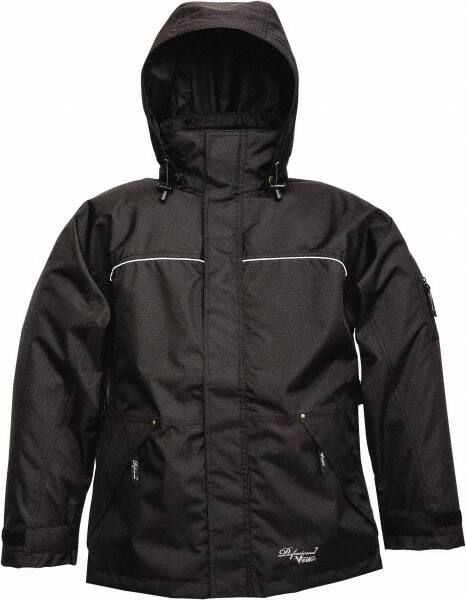 Viking - Size 3XL, Black, Rain, Wind Resistant Jacket - 55" Chest, 3 Pockets, Detachable Hood - Exact Tooling