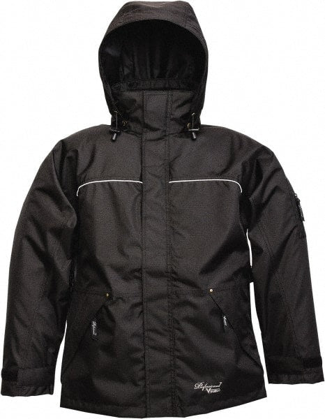 Viking - Size L, Black, Rain, Wind Resistant Jacket - 43" Chest, 3 Pockets, Detachable Hood - Exact Tooling