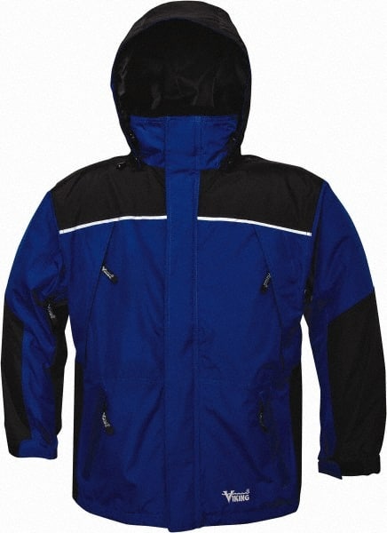 Viking - Size XS, Charcoal & Royal Blue, Rain, Wind Resistant Jacket - 5 Pockets, Detachable Hood - Exact Tooling