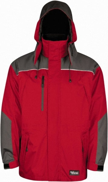 Viking - Size 3XL, Red & Charcoal, Rain, Wind Resistant Jacket - 55" Chest, 5 Pockets, Detachable Hood - Exact Tooling
