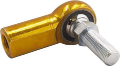 Made in USA - 3/4" ID, 1-3/4" Max OD, 10,937 Lb Max Static Cap, Female Spherical Rod End with Stud - 3/4-16 LH, 1-1/8" Shank Diam, 1-9/16" Shank Length, Carbon Steel with Plastic Raceway - Exact Tooling