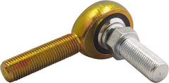Made in USA - 3/4" ID, 1-3/4" Max OD, 10,937 Lb Max Static Cap, Male Spherical Rod End with Stud - 3/4-16 RH, 1-3/4" Shank Length, Carbon Steel with Plastic Raceway - Exact Tooling