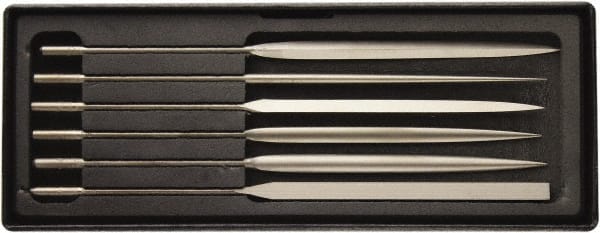 Value Collection - 6 Piece Needle Pattern File Set - Fine Coarseness, Set Includes Comprise, Pillar, Half Round, Crossing, Square, Round, Barrette - Exact Tooling