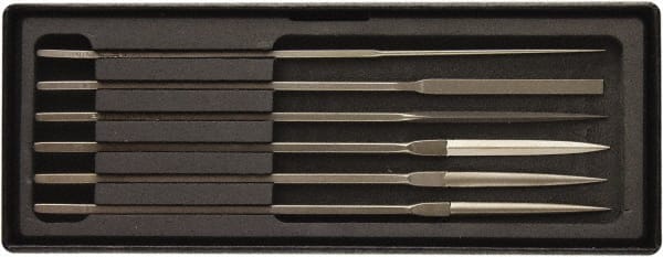 Value Collection - 6 Piece Needle Pattern File Set - Fine Coarseness, Set Includes Comprise, Pillar, Half Round, Crossing, Square, Round, Barrette - Exact Tooling
