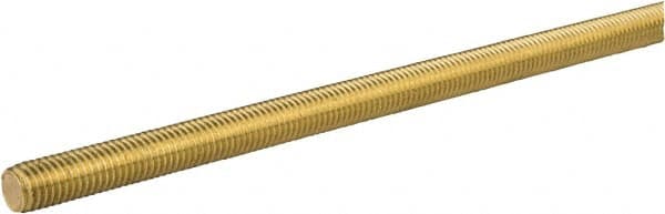 Made in USA - 1-8 UNC (Coarse), 2' Long, Brass General Purpose Threaded Rod - Uncoated, Right Hand Thread - Exact Tooling