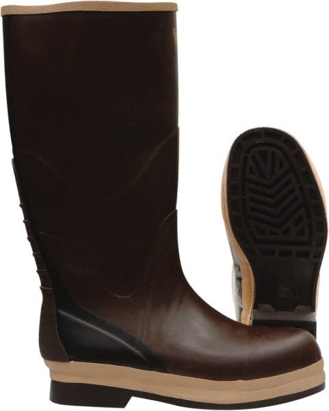 Viking - Men's Size 13 Medium Width Rubber Knee Boot - Brown, Tan, Rubber Upper, Nitrile Rubber Outsole, 16" High, Chemical Resistant, Non-Slip, Waterproof - Exact Tooling