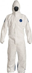 Dupont - Size M Film Laminate General Purpose Coveralls - White/Blue, Zipper Closure, Elastic Cuffs, Elastic Ankles, Serged Seams, Hazard Level D & C - Exact Tooling