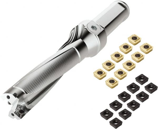 Seco - 2.63" Max Drill Depth, 3xD, 7/8" Diam, Indexable Insert Drill - 2 Inserts, 1" Shank Diam, Weldon Flat Shank - Exact Tooling