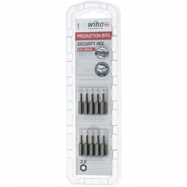 Wiha - 2mm Hex Screwdriver Bit - 1/4" Drive, 1" OAL - Exact Tooling