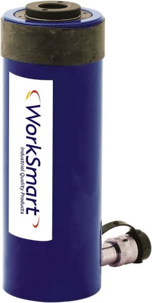Value Collection - 30 Ton, 6.11" Stroke, 38.67 Cu In Oil Capacity, Portable Hydraulic Hollow Hole Cylinder - 6.32 Sq In Effective Area, 13.02" Lowered Ht., 19.13" Max Ht., 2.84" Cyl Bore Diam, 2.48" Plunger Rod Diam, 10,000 Max psi - Exact Tooling