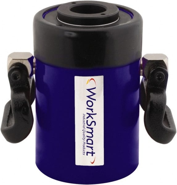 Value Collection - 60 Ton, 3" Stroke, 39.1 Cu In Oil Capacity, Portable Hydraulic Hollow Hole Cylinder - 13.05 Sq In Effective Area, 9.77" Lowered Ht., 12.77" Max Ht., 4.08" Cyl Bore Diam, 3.66" Plunger Rod Diam, 10,000 Max psi - Exact Tooling