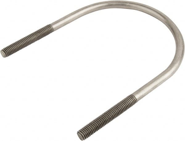 Made in USA - 7/8-9 UNC, 17-5/16" Long, Round U Bolt Clamp with No Mount Plate for 14" Pipe - 4-1/4" Thread Length, 14-1/8" Wide, Grade 304 Stainless Steel - Exact Tooling