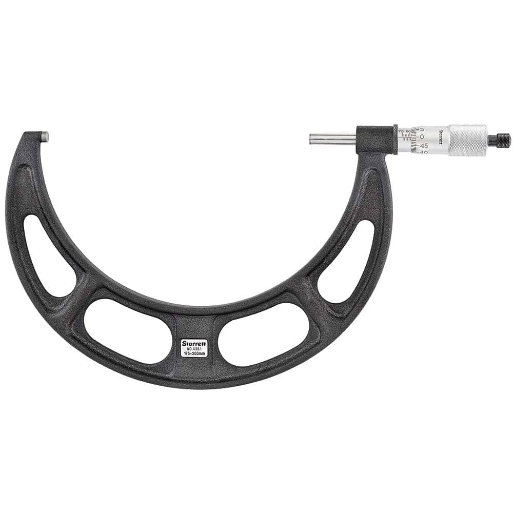Starrett - Mechanical Outside Micrometers; Minimum Measurement (mm): 175 ; Maximum Measurement (mm): 200 ; Graduation (mm): 0.01 ; Features: Starrett Satin Chrome Finish - No Glare - Exact Tooling