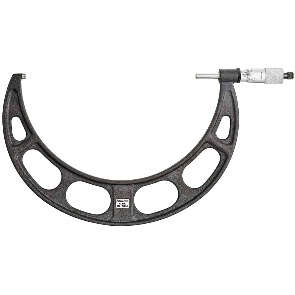 Starrett - Mechanical Outside Micrometers; Minimum Measurement (mm): 225 ; Maximum Measurement (mm): 250 ; Graduation (mm): 0.01 ; Features: Starrett Satin Chrome Finish - No Glare - Exact Tooling