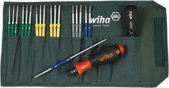 Wiha - 20 Piece, 1/4" Drive Screwdriver Bit Set - #0, #1 & #2 Phillips, 5/64 to 5/32" Hex, T7 to T20 Torx, 2.5, 3.5 & 4mm Slotted - Exact Tooling