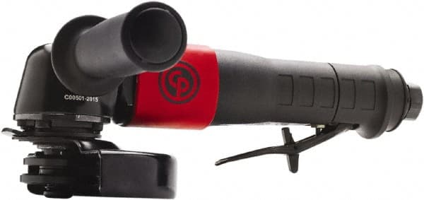 Chicago Pneumatic - 4-1/2" Wheel Diam, 12,000 RPM, Pneumatic Angle & Disc Grinder - 5/8" Spindle, 40 CFM, Rear Exhaust - Exact Tooling