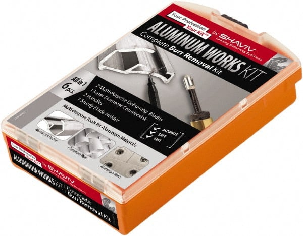 Shaviv - 6 Piece High Speed Steel Blade Hand Deburring Tool Set - F Blade Holder, F12, E200, E300 Blades, For Hole Edge, Corners - Exact Tooling