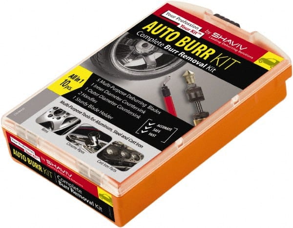 Shaviv - 10 Piece High Speed Stainless, Cobalt Blade Hand Deburring Tool Set - FR Blade Holder, F26X, F20, B11, B20, B25, B10S, B30 Blades, For Hole Edge, Straight Edge, Corners, Hole Inner Surface - Exact Tooling