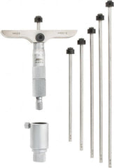 SPI - 0 to 150mm Range, 6 Rod, Mechanical Depth Micrometer - Ratchet Stop Thimble, 100mm Base Length, 0.01mm Graduation, 4.5mm Rod Diam - Exact Tooling