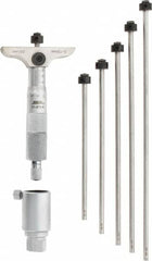 SPI - 0 to 150mm Range, 6 Rod, Mechanical Depth Micrometer - Ratchet Stop Thimble, 63mm Base Length, 0.01mm Graduation, 4.5mm Rod Diam - Exact Tooling