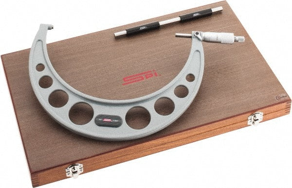 SPI - 8 to 9" Range, 0.0001" Graduation, Mechanical Outside Micrometer - Ratchet Stop Thimble, 5.12" Throat Depth, Accurate to 0.0002" - Exact Tooling