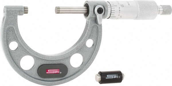 SPI - 1 to 2" Range, 0.0001" Graduation, Mechanical Outside Micrometer - Ratchet Stop Thimble, 1-1/2" Throat Depth, Accurate to 0.0002" - Exact Tooling