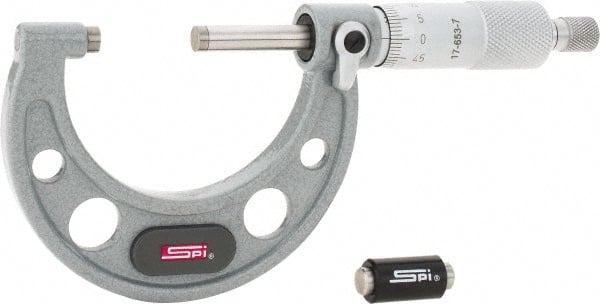 SPI - 25 to 50mm Range, 0.01mm Graduation, Mechanical Outside Micrometer - Ratchet Stop Thimble, 38mm Throat Depth, Accurate to 0.004mm - Exact Tooling