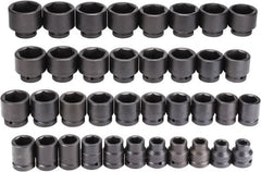 Proto - 37 Piece 1" Drive Black Finish Impact Socket Set - 6 Points, 3/4" to 3" Range, Inch Measurement Standard - Exact Tooling