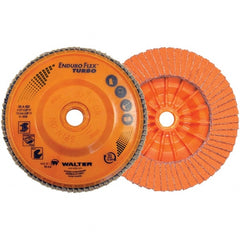 WALTER Surface Technologies - 36 & 60 Grit, 5" Disc Diam, 7/8" Center Hole, Type 27 Ceramic Flap Disc - 12,200 Max RPM, Plastic Backing, Arbor Attaching System, Coated - Exact Tooling
