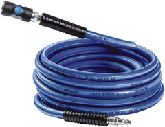 Prevost - 3/8" ID 50' Long Multipurpose Air Hose - Industrial Interchange Safety Coupler x Male Plug Ends, 300 Working psi, 5 to 140°F, 1/4" Fitting, Blue - Exact Tooling