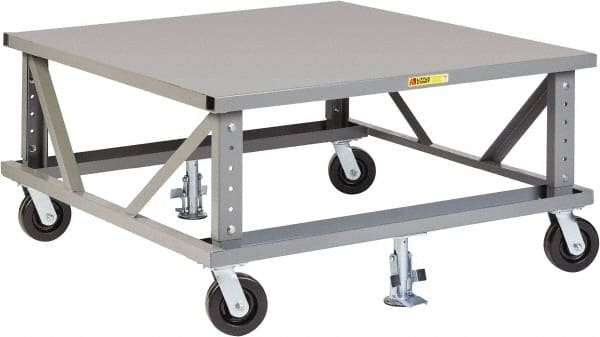 Little Giant - 3,600 Lb Capacity Steel Adjustable Height Pallet Stand - Steel Deck, 42" OAW, 48" Platform Length, Phenolic Casters - Exact Tooling